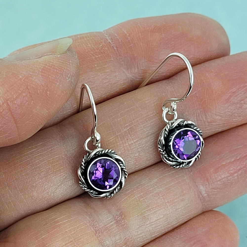 amethyst earrings in sterling silver, vintage style drop earrings