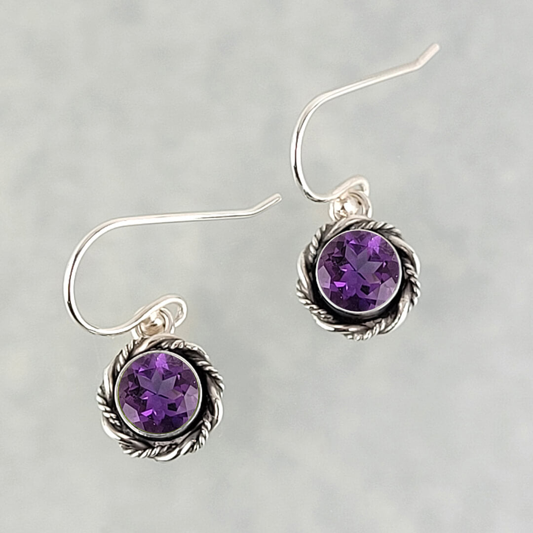 amethyst earrings in sterling silver, vintage style drop earrings