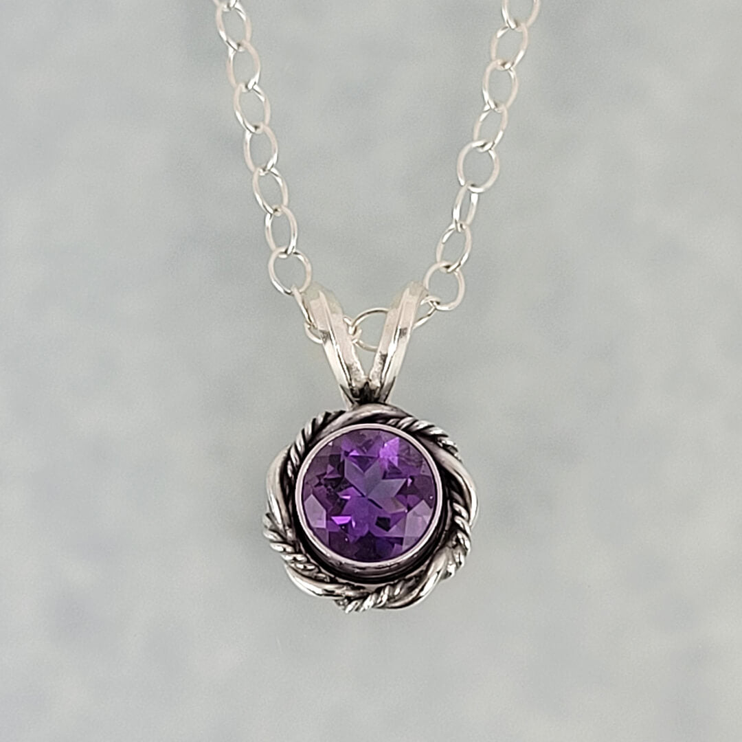 dainty amethyst necklace in sterling silver, vintage style