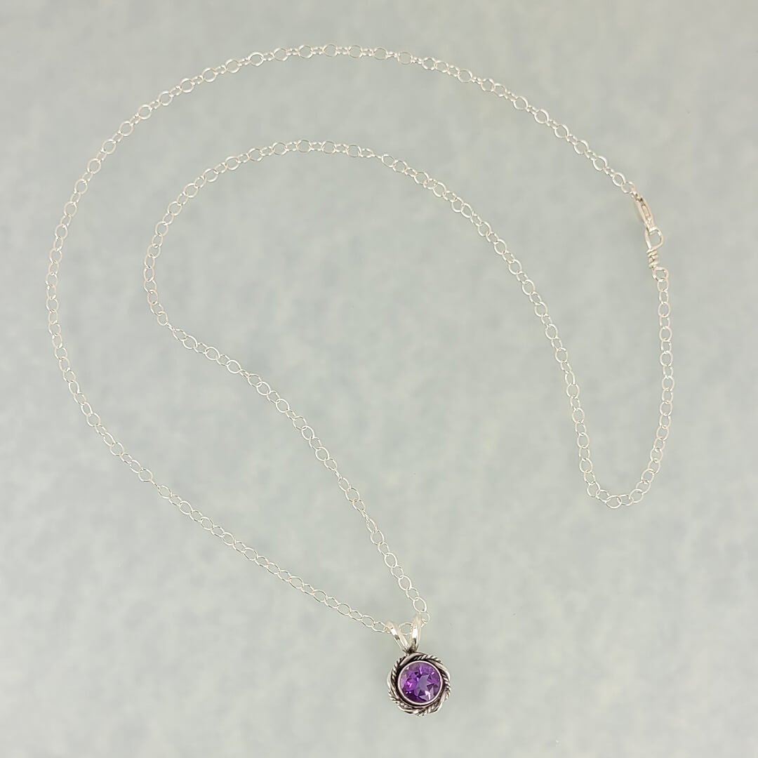 dainty amethyst necklace in sterling silver, vintage style
