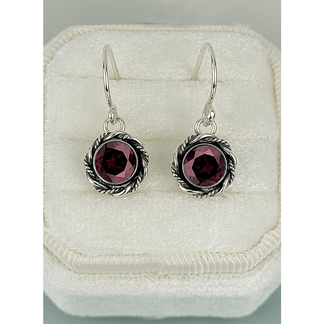 vintage style garnet earrings in sterling silver