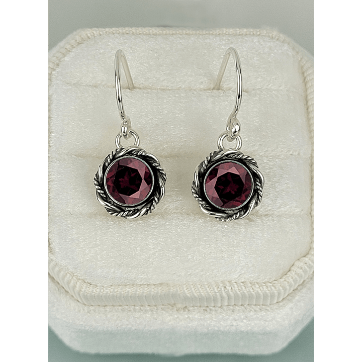 vintage style garnet earrings in sterling silver