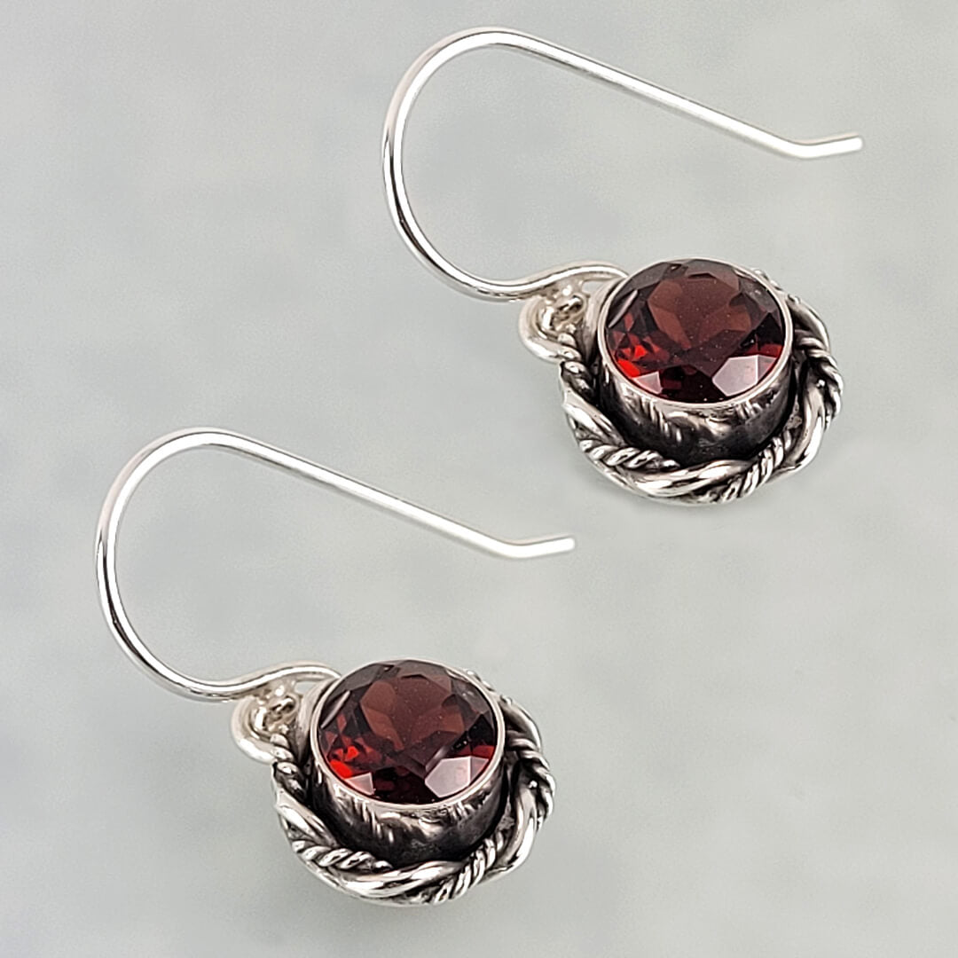 vintage style garnet earrings in sterling silver