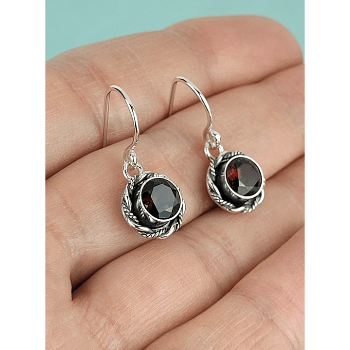 vintage style garnet drop earrings in sterling silver