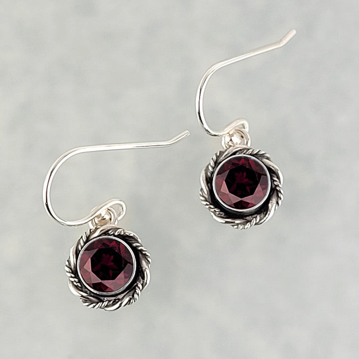 vintage style garnet drop earrings in sterling silver
