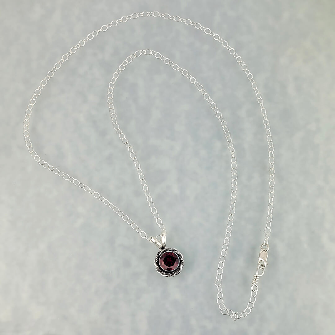 Vintage style garnet necklace in sterling silver