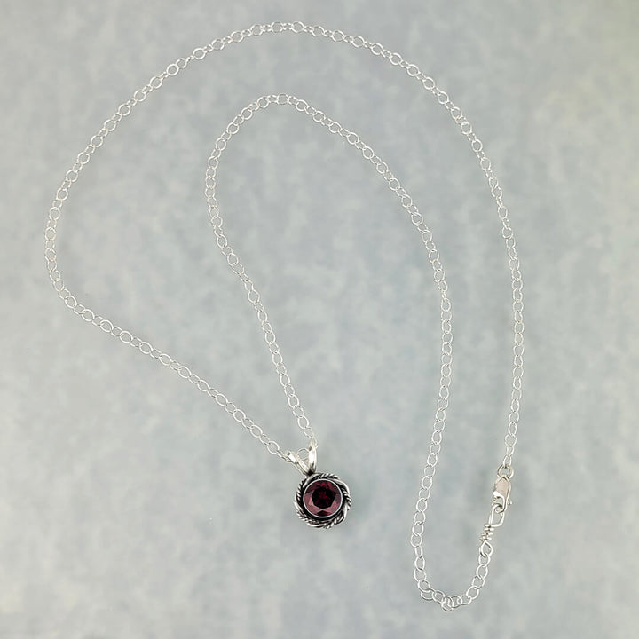 Vintage style garnet necklace in sterling silver