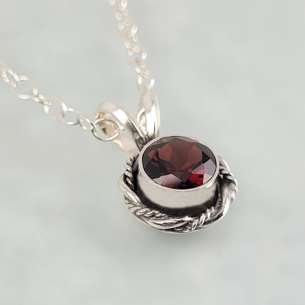 Vintage style garnet pendant necklace in sterling silver
