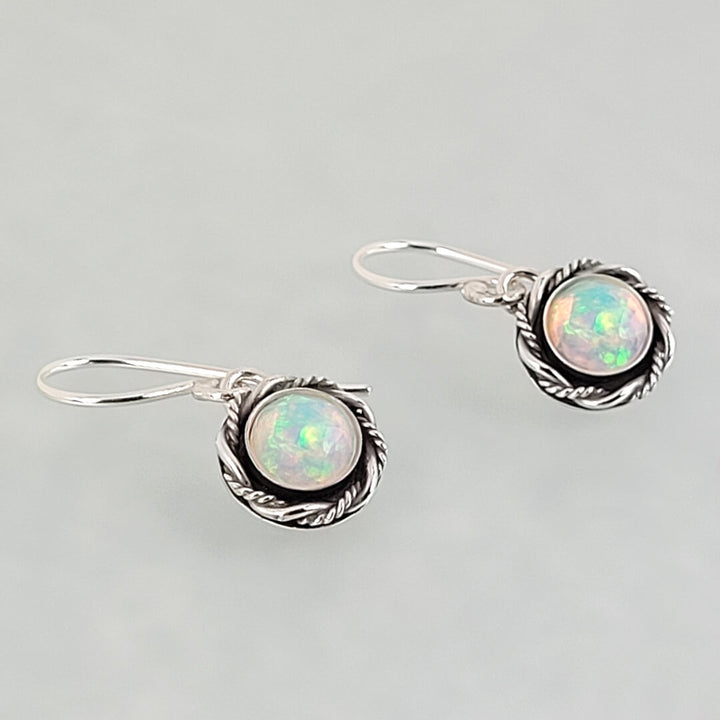 Ethiopian opal earrings in sterling silver, vintage style drop earrings