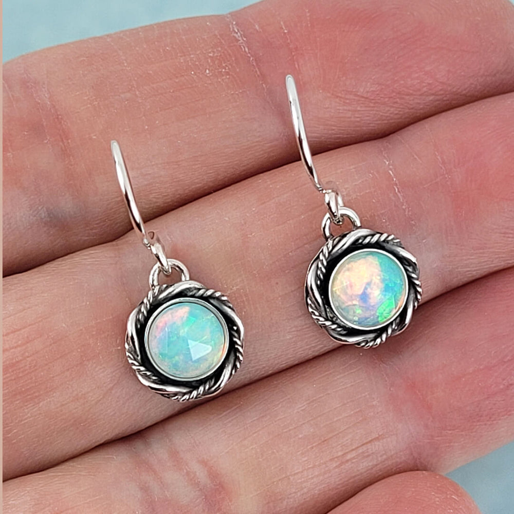 Ethiopian opal earrings in sterling silver, vintage style drop earrings