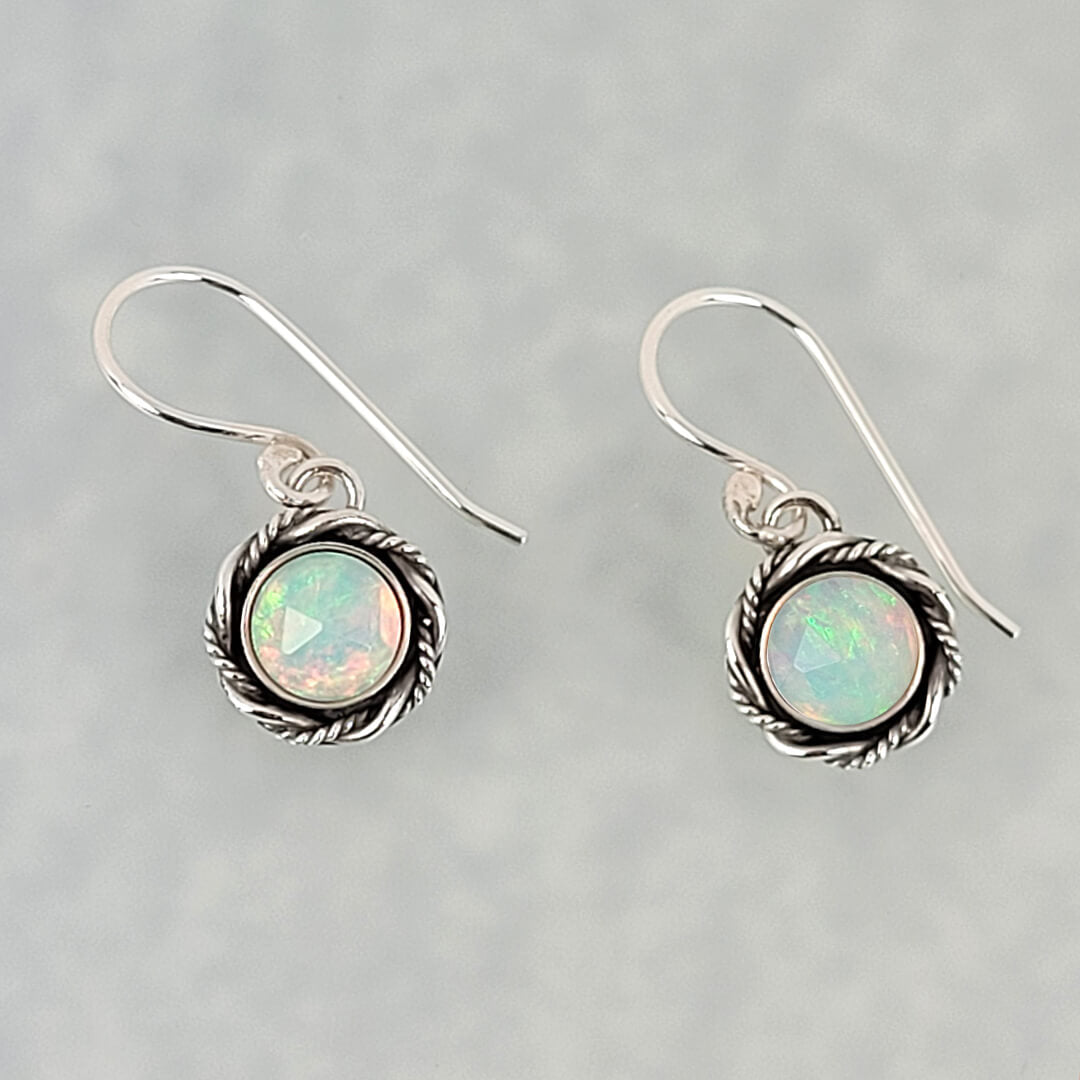 Ethiopian opal earrings in sterling silver, vintage style drop earrings