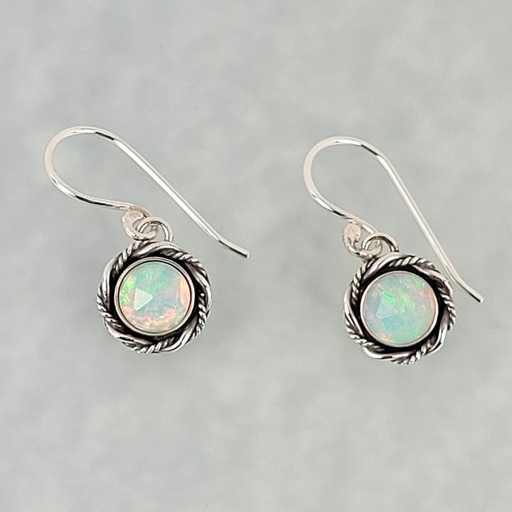 Ethiopian opal earrings in sterling silver, vintage style drop earrings