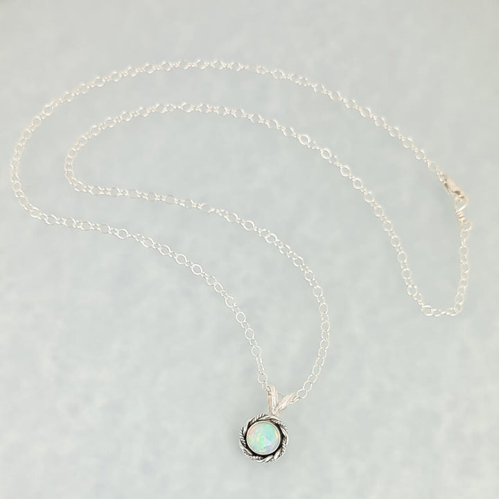 dainty opal necklace in sterling silver, vintage style 
