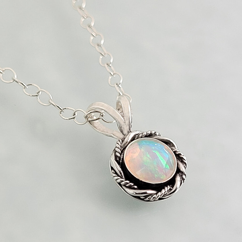 dainty opal necklace in sterling silver, vintage style 