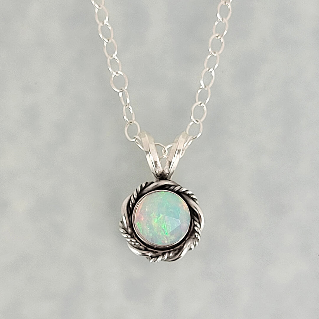 dainty opal necklace in sterling silver, vintage style 