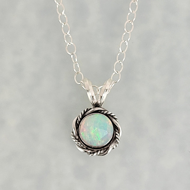 dainty opal necklace in sterling silver, vintage style 
