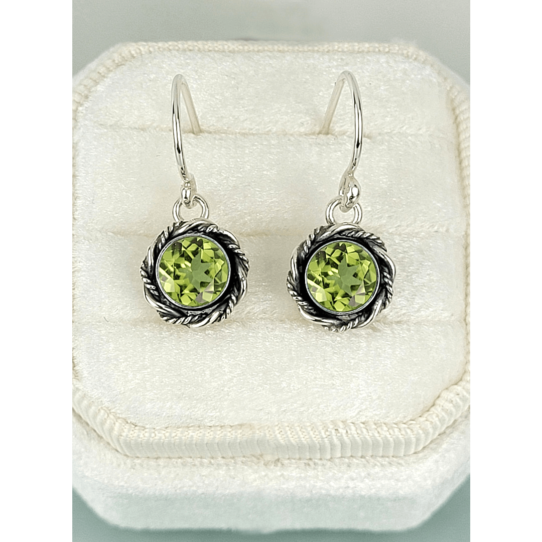 peridot drop earrings in sterling silver, vintage style