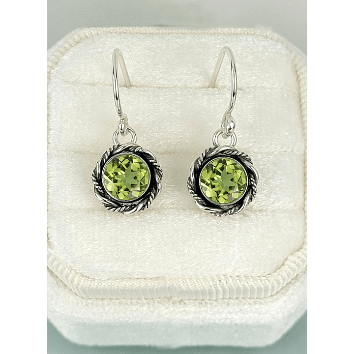 peridot drop earrings in sterling silver, vintage style
