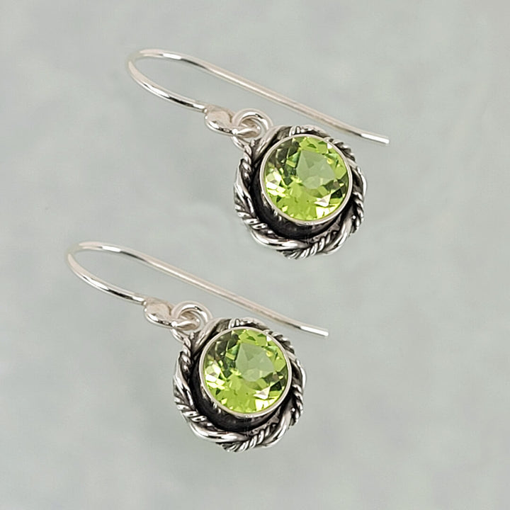 peridot drop earrings in sterling silver, vintage style