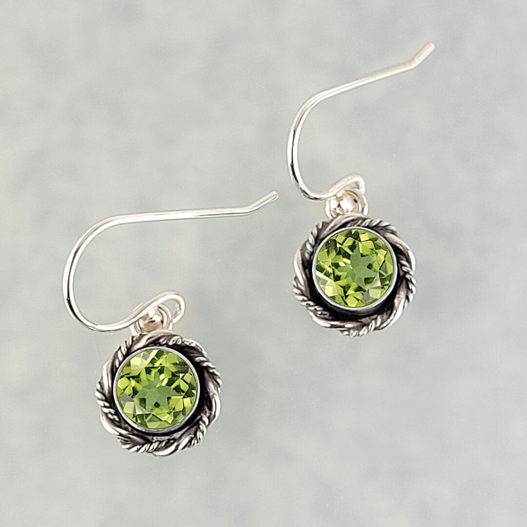 peridot drop earrings in sterling silver, vintage style