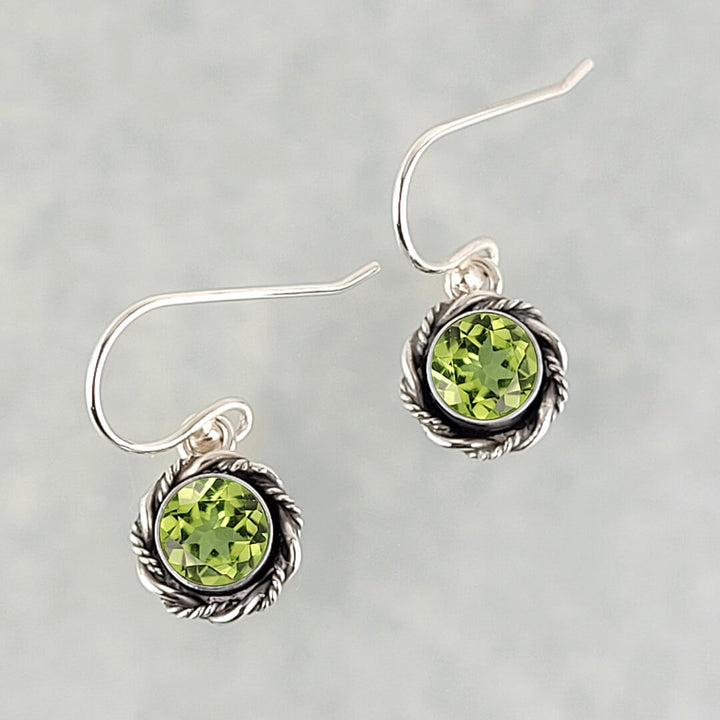 peridot drop earrings in sterling silver, vintage style