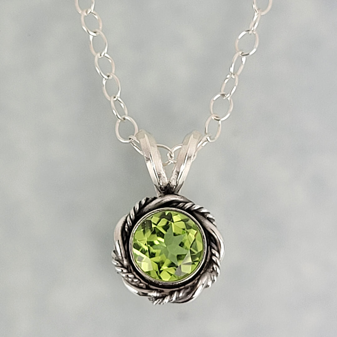 dainty peridot necklace in sterling silver, vintage style