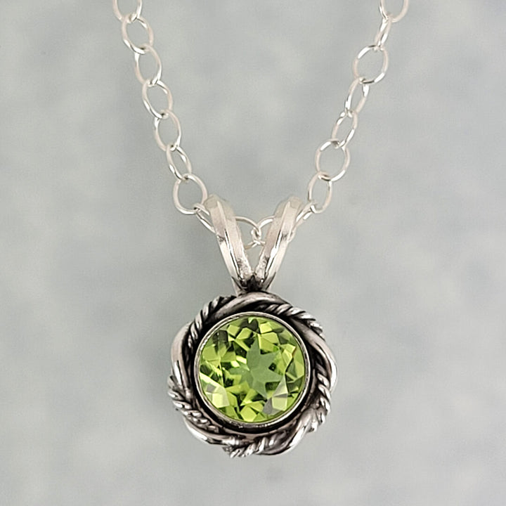 dainty peridot necklace in sterling silver, vintage style