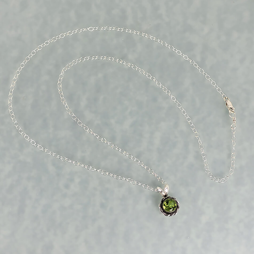 dainty peridot necklace in sterling silver, vintage style