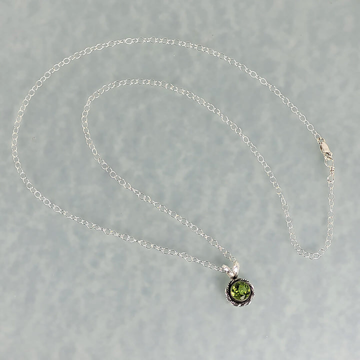 dainty peridot necklace in sterling silver, vintage style