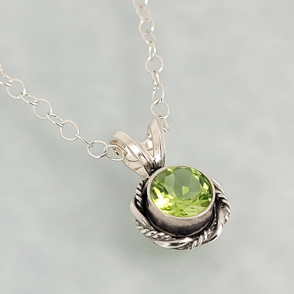dainty peridot necklace in sterling silver, vintage style