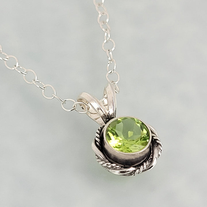 dainty peridot necklace in sterling silver, vintage style