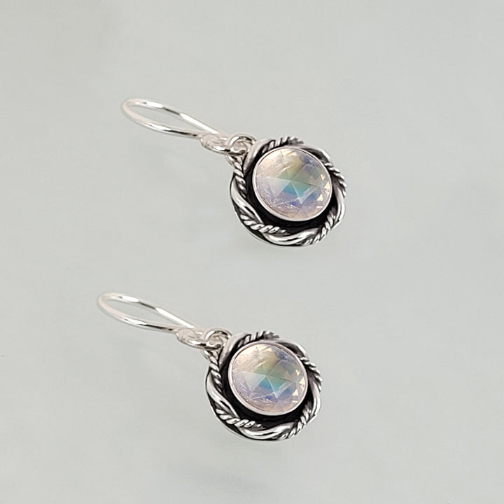 rainbow moonstone earrings in sterling silver, vintage style drop earrings