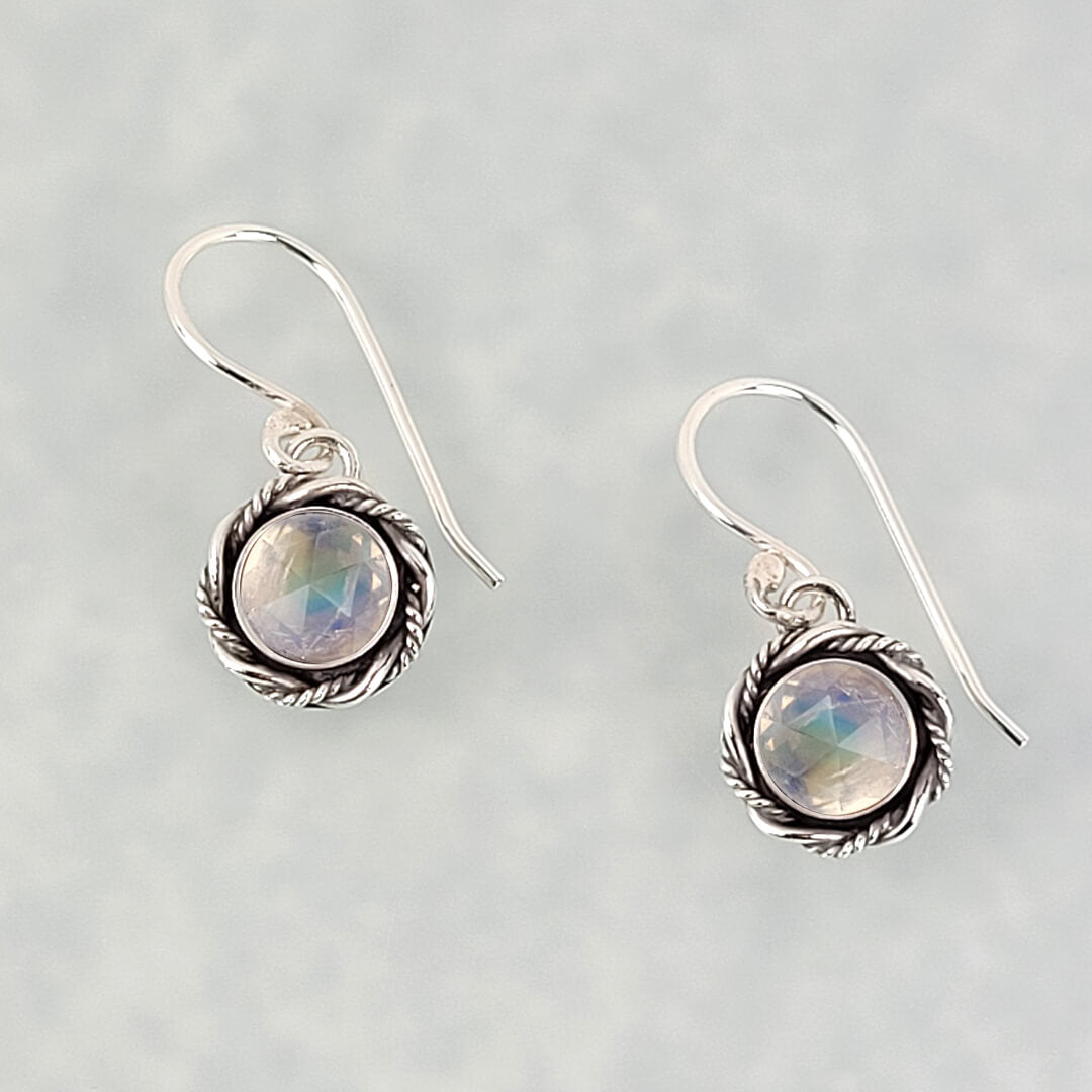 rainbow moonstone earrings in sterling silver, vintage style drop earrings