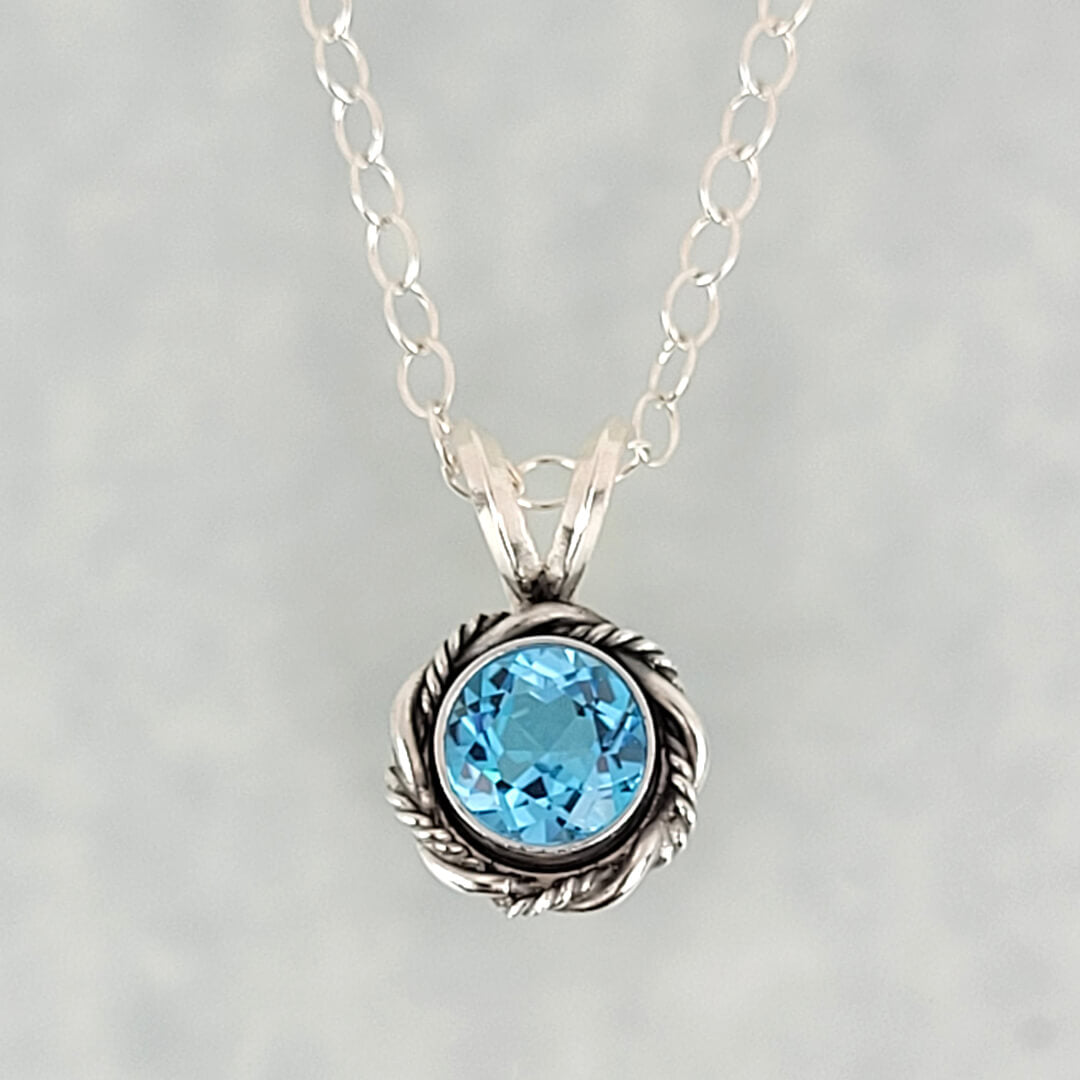dainty Swiss blue topaz necklace in sterling silver, vintage style