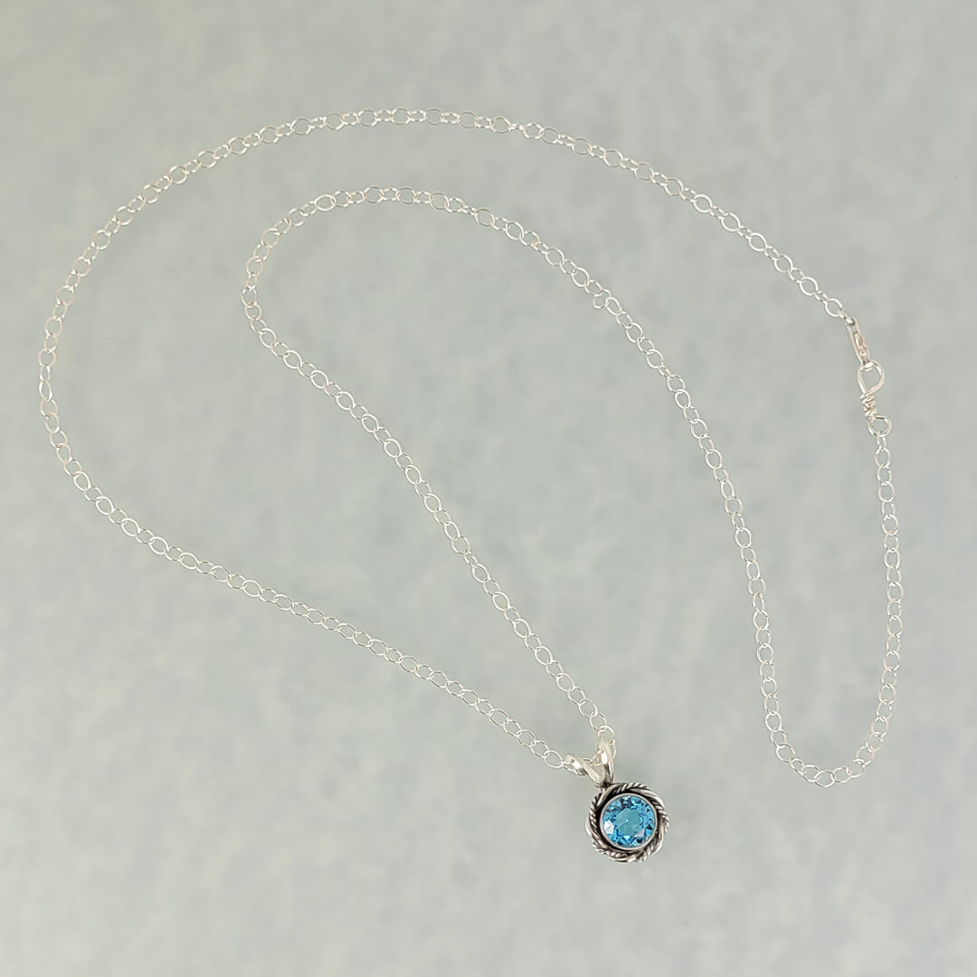 dainty Swiss blue topaz necklace in sterling silver, vintage style