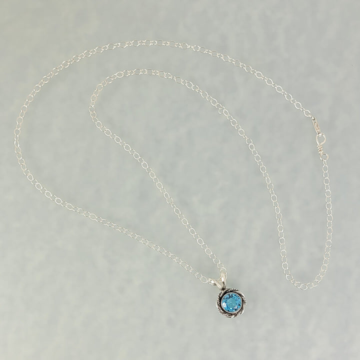 dainty Swiss blue topaz necklace in sterling silver, vintage style