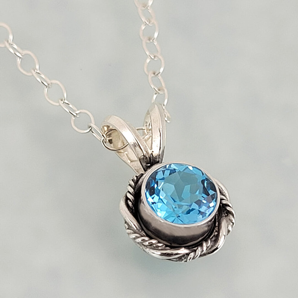 dainty Swiss blue topaz necklace in sterling silver, vintage style