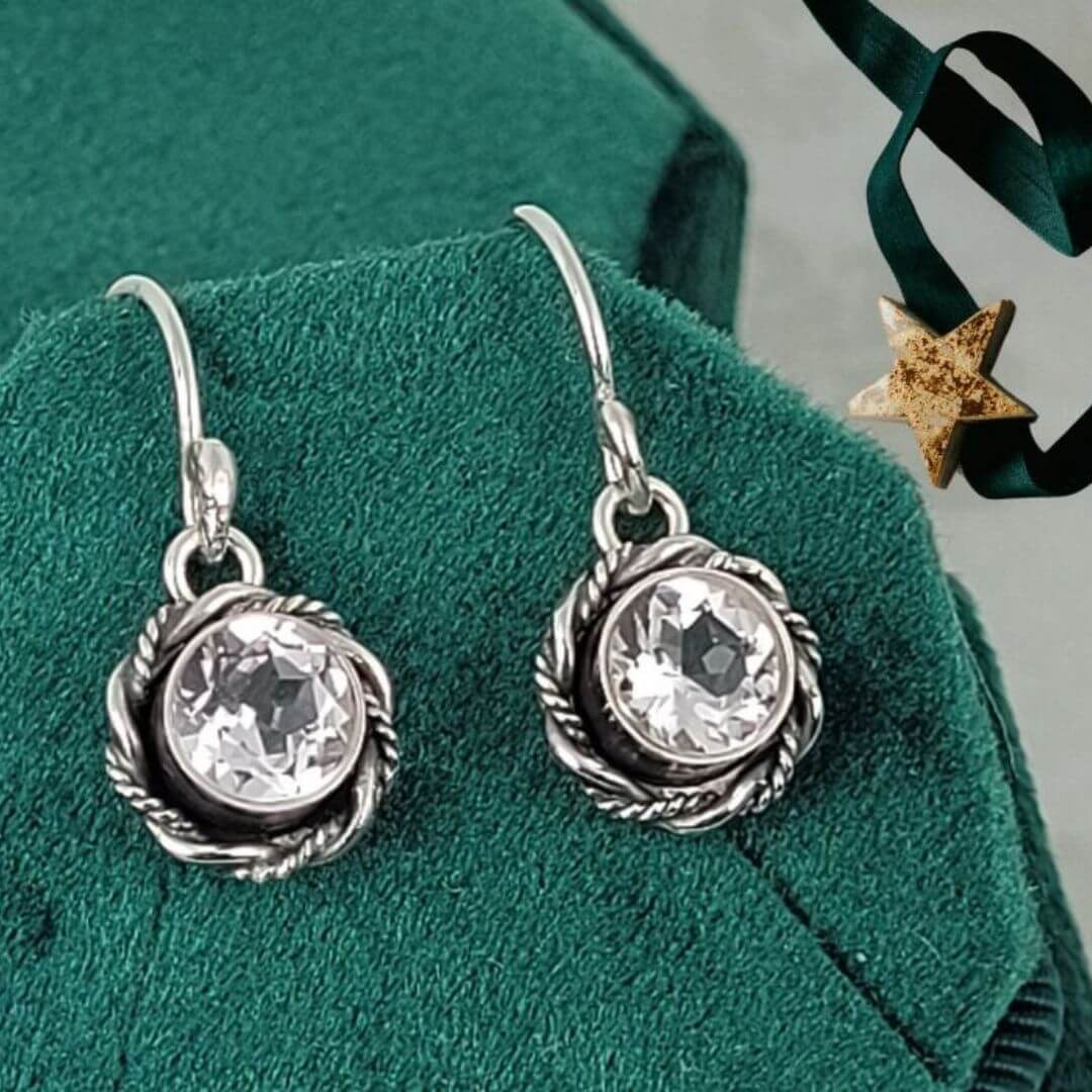 Vintage style white topaz drop earrings in sterling silver