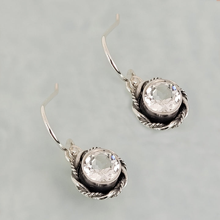 white topaz earrings in sterling silver, vintage style drop earrings