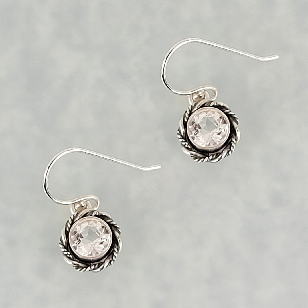 white topaz earrings in sterling silver, vintage style drop earrings