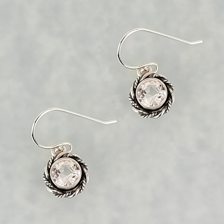 white topaz earrings in sterling silver, vintage style drop earrings
