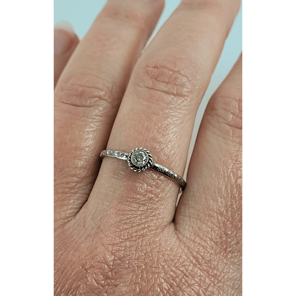 Vintage Style Diamond April birthstone ring in sterling silver