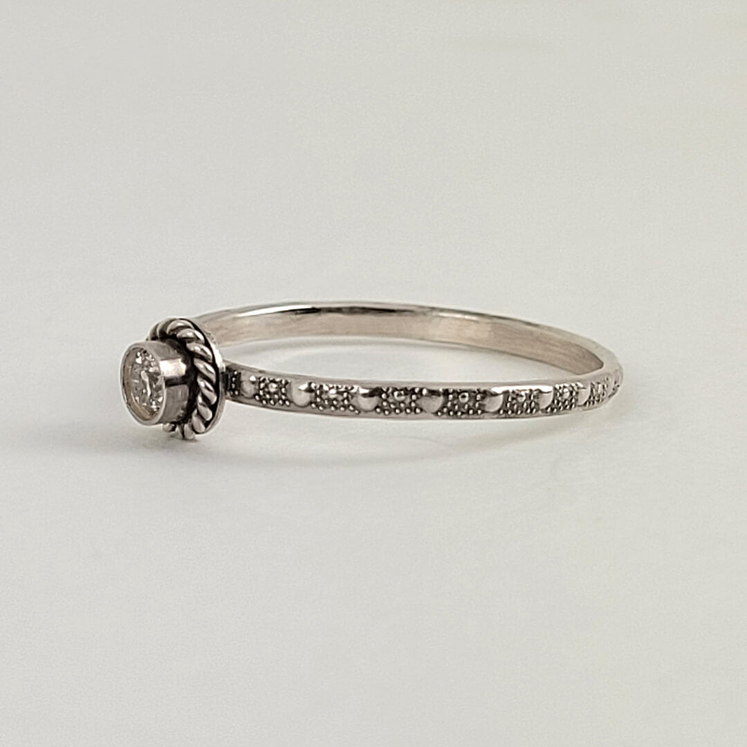 Vintage Style Diamond April birthstone ring in sterling silver