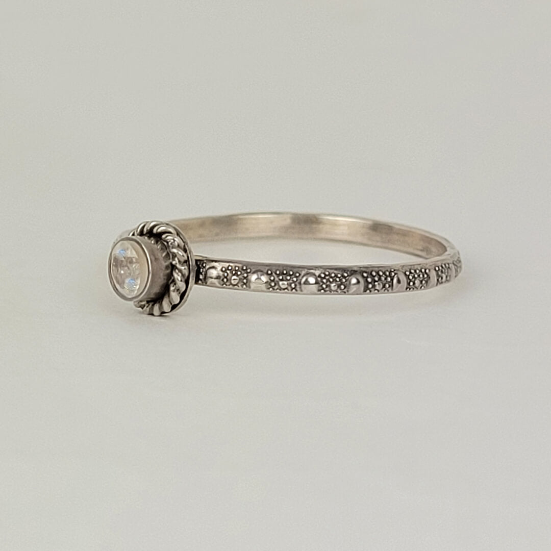 Vintage Style Rainbow Moonstone June Birthstone Ring in Sterling Silver