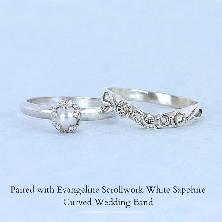 Embracing Hearts Pearl Engagement Ring in Sterling Silver