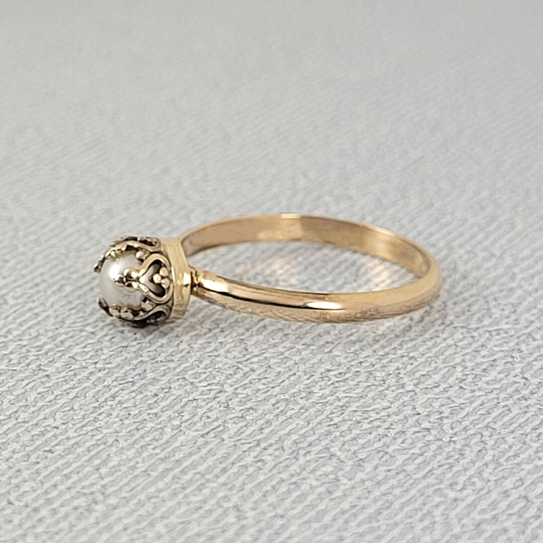 Heart Bezel-set Pearl Engagement Ring, 14kt Yellow Gold