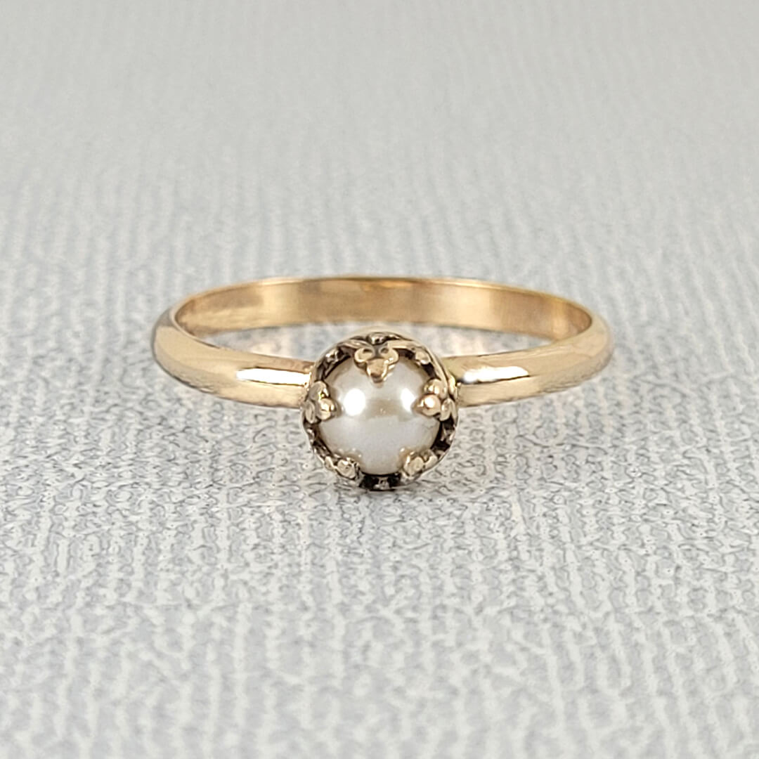 Heart Bezel-set Pearl Engagement Ring, 14kt Yellow Gold