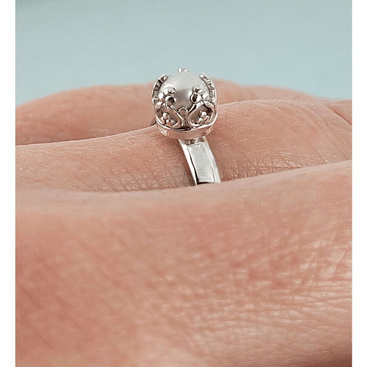 Heart Bezel-set Pearl Engagement Ring, Sterling Silver