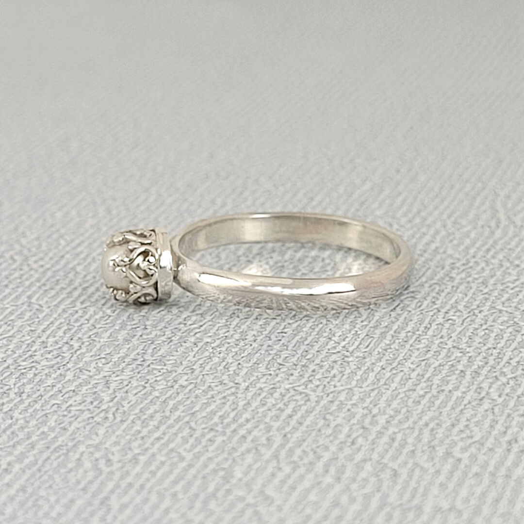 Heart Bezel-set Pearl Engagement Ring, Sterling Silver