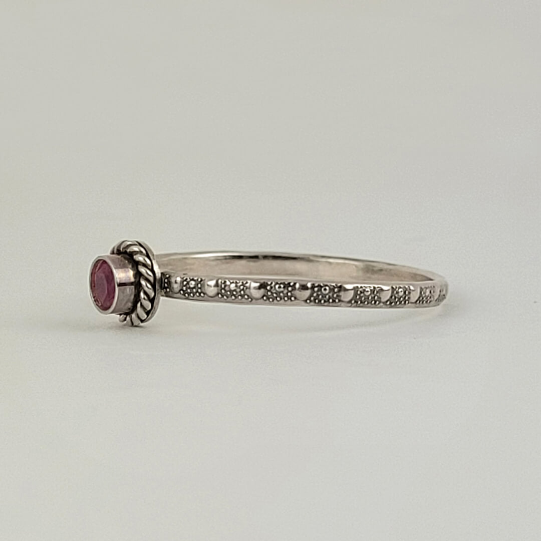 Vintage Style Ruby July Birthstone Ring in Sterling Silver